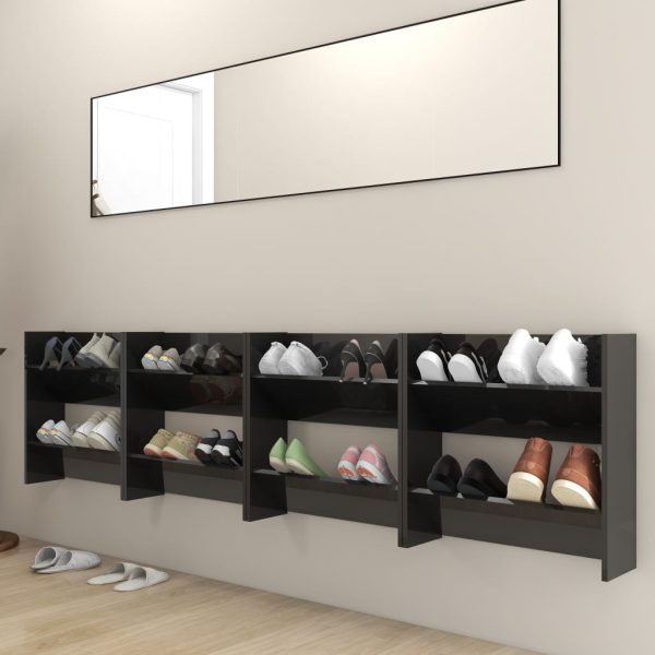 Scarpiere A Muro 4pz Nero Lucido 60x18x60cm Legno Multistrato - Image 3