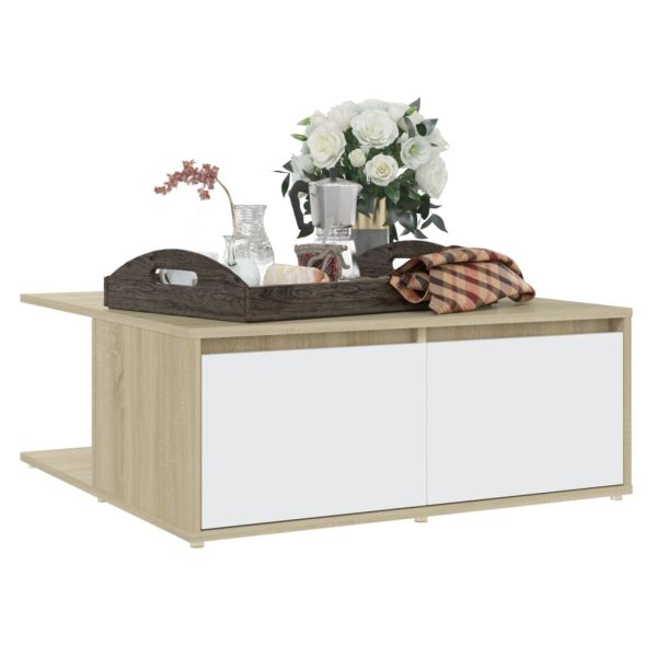 Tavolino Salotto Bianco E Rovere Sonoma 80x80x31cm Multistrato - Image 3