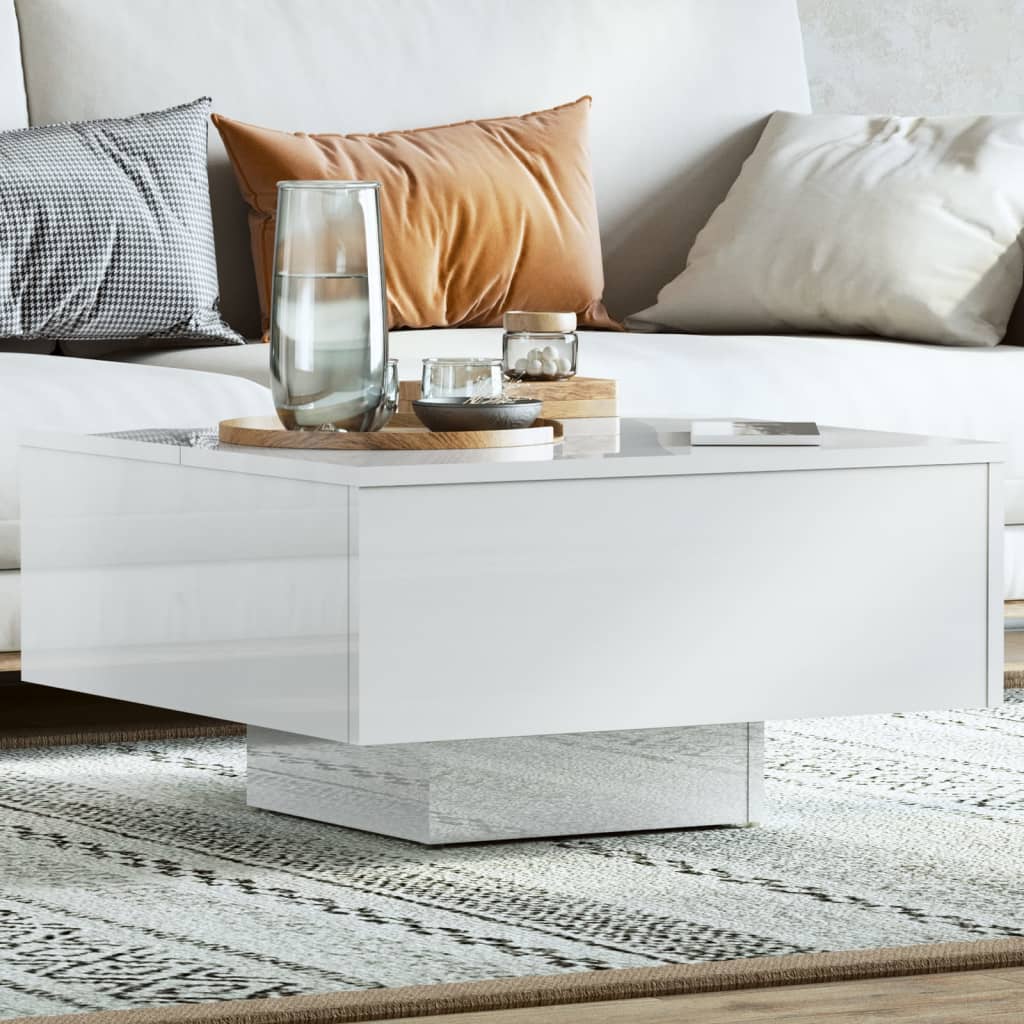 Tavolino Salotto Bianco Lucido 60x60x31,5 Cm Legno Multistrato