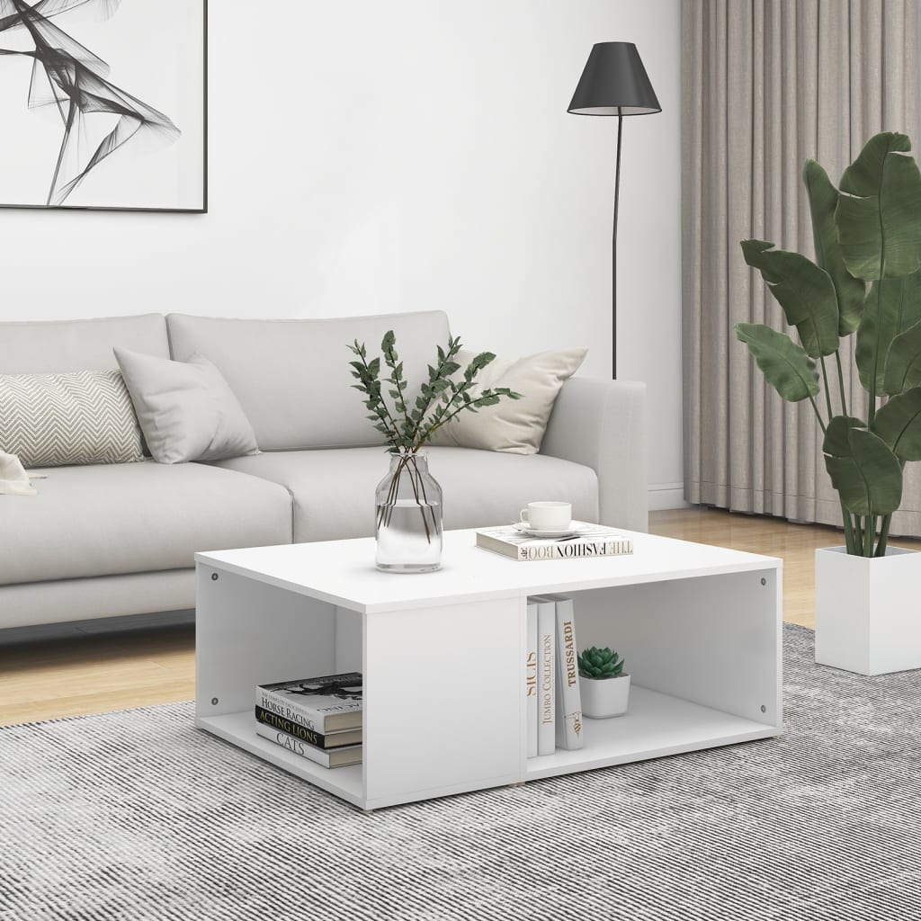 Tavolino Da Salotto Bianco 90x67x33 Cm In Legno Multistrato