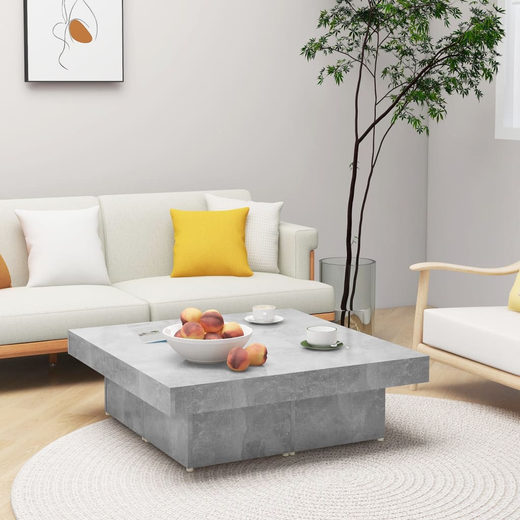 Tavolino Da Salotto Grigio Cemento 90x90x28cm Legno Multistrato