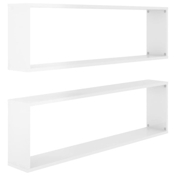 Mensole Parete A Cubo 2pz Bianco Lucido 100x15x30cm Multistrato - Image 2