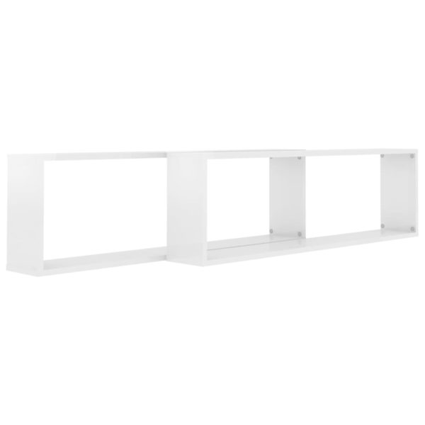 Mensole Parete A Cubo 2pz Bianco Lucido 100x15x30cm Multistrato - Image 4