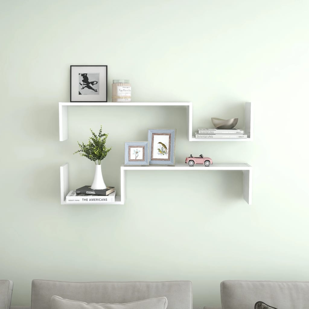 Mensole A Muro 2 Pz Bianco Lucido 100x15x20cm Legno Multistrato