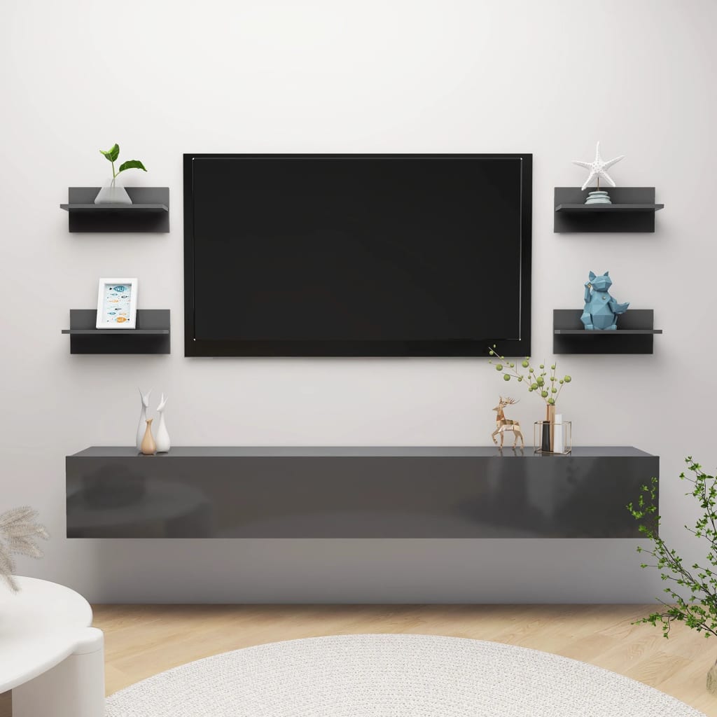Mensole A Muro 4 Pz Grigio Lucido 40x11,5x18 cm
