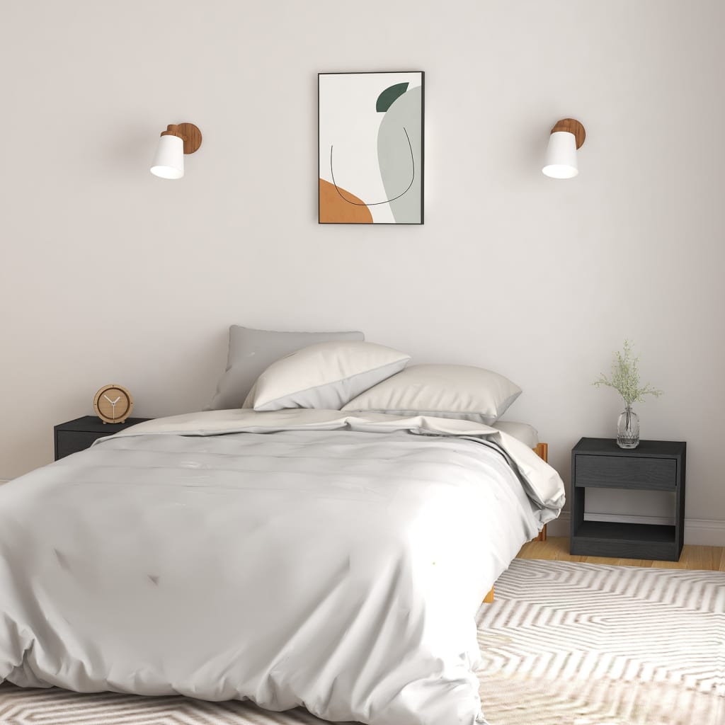 Comodini 2 Pz Grigi 40x31x40 Cm In Legno Massello Di Pino