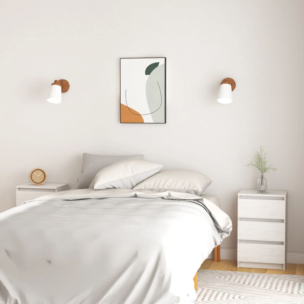 Comodini 2 Pz Bianchi 40x29,5x64 Cm In Legno Massello Di Pino