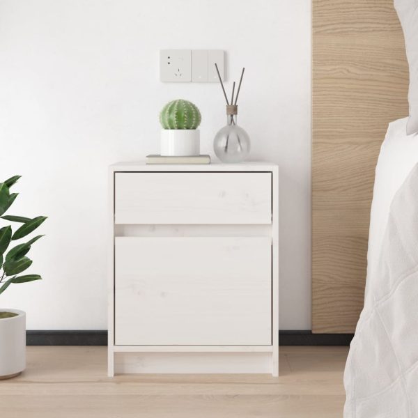 Comodino Bianco 40x31x50 Cm In Legno Massello Di Pino - Image 3