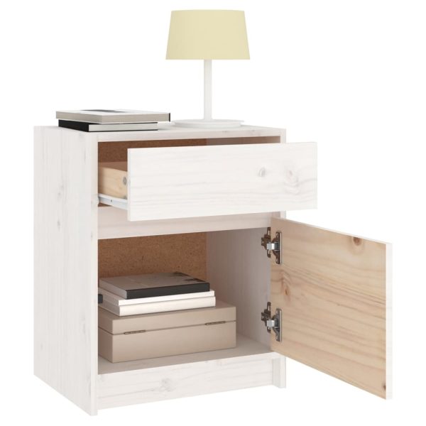 Comodino Bianco 40x31x50 Cm In Legno Massello Di Pino - Image 5