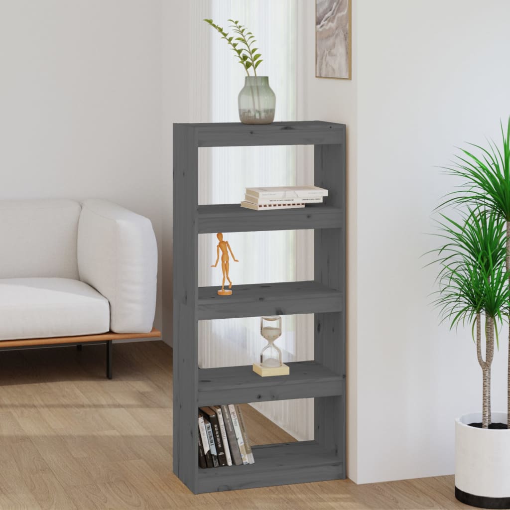 Libreria/divisorio Grigio 60x30x135,5 Cm Legno Massello Di Pino