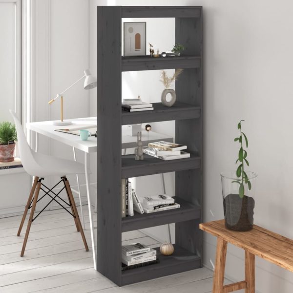 Libreria/divisorio Grigio 60x30x167,5 Cm In Massello Di Pino