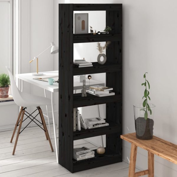 Libreria/divisorio Nero 60x30x167,5 Cm In Massello Di Pino
