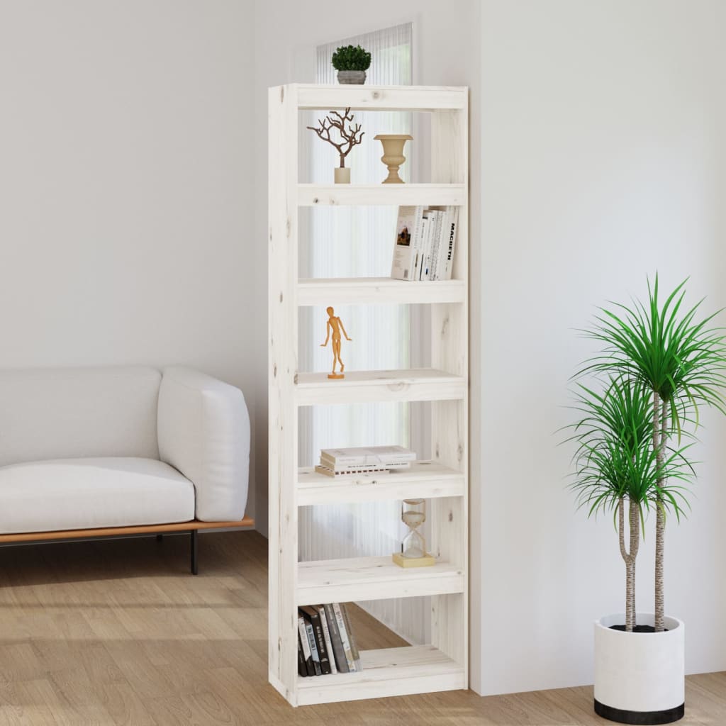 Libreria/divisorio Bianco 60x30x199,5 Cm Legno Massello Di Pino
