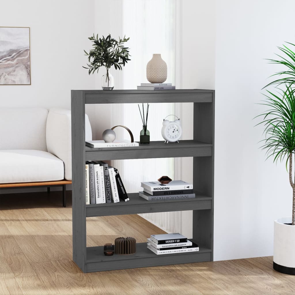 Libreria/divisorio Grigio 80x30x103,5 Cm In Massello Di Pino