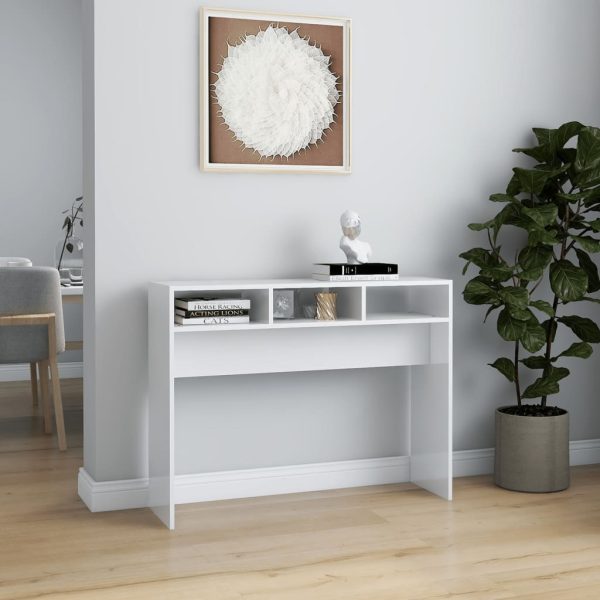 Tavolino Consolle Bianco Lucido 105x30x80 Cm Legno Multistrato - Image 3