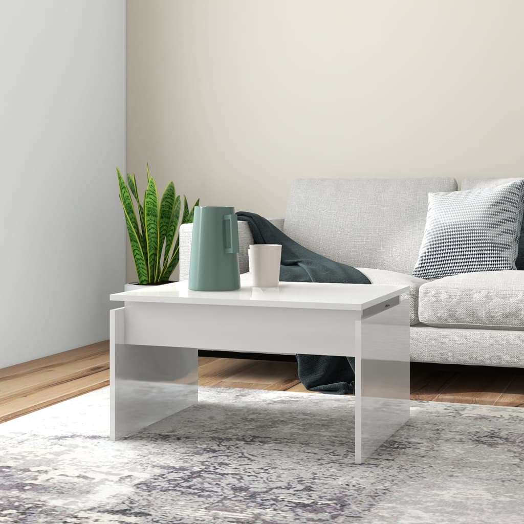 Tavolino Da Salotto Bianco Lucido 68x50x38 Cm Legno Multistrato