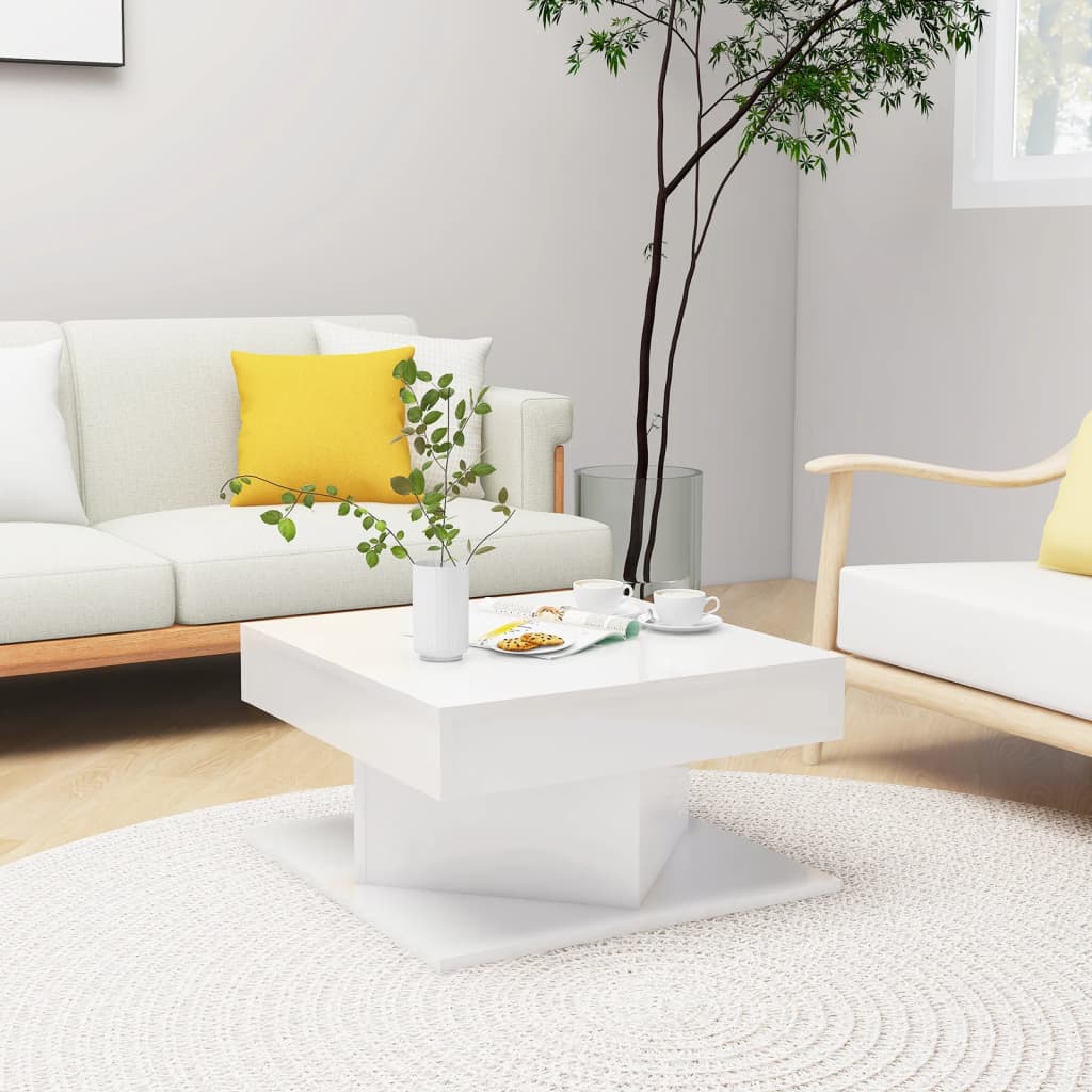 Tavolino Da Salotto Bianco Lucido 57x57x30 Cm Legno Multistrato