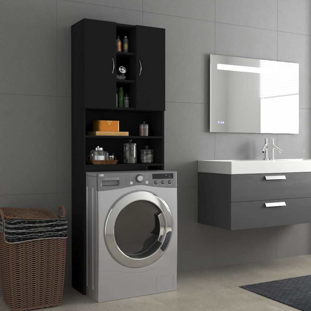 Mobile Per Lavatrice Nero 64x25,5x190 cm