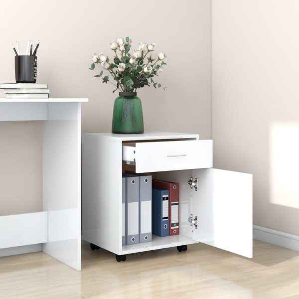 Mobiletto Con Ruote Bianco Lucido 45x38x54cm Legno Multistrato - Image 3