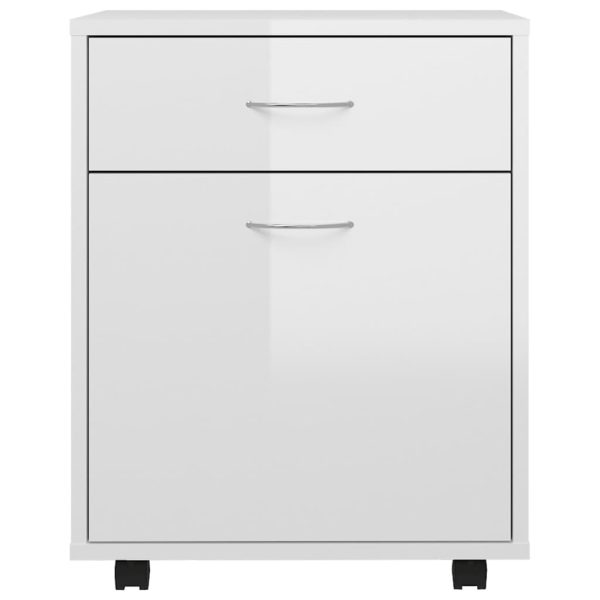 Mobiletto Con Ruote Bianco Lucido 45x38x54cm Legno Multistrato - Image 4