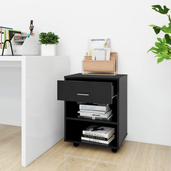 Mobiletto Con Ruote Nero 46x36x59 Cm In Legno Multistrato - Image 3