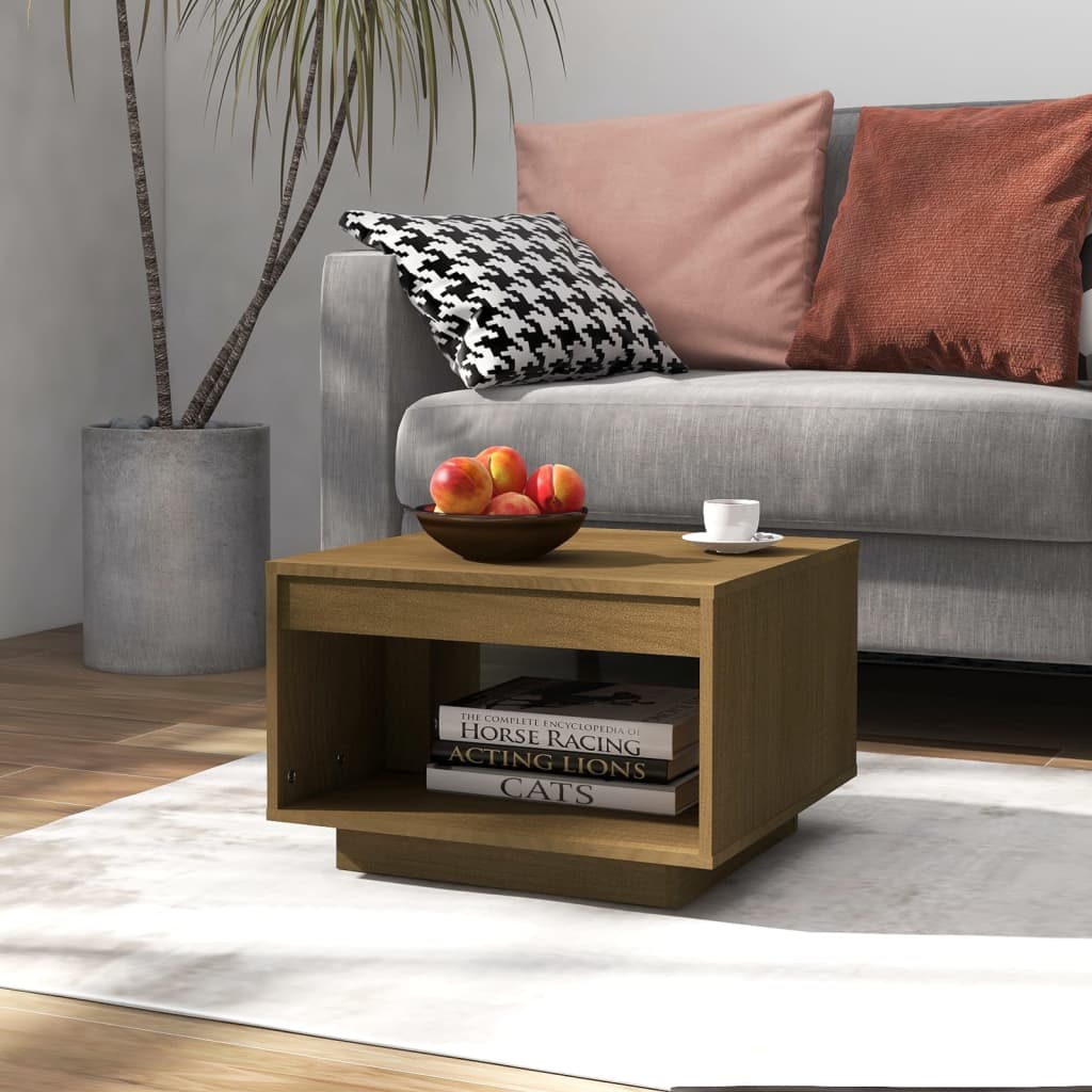 Tavolino Da Salotto Marrone 50x50x33,5cm Legno Massello Di Pino