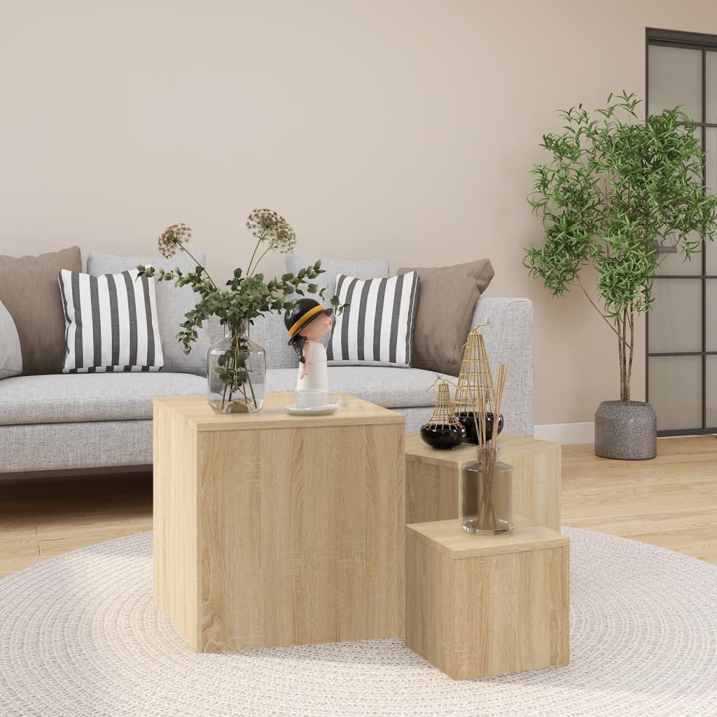 Tavolini 3 Pz Rovere Sonoma In Truciolato