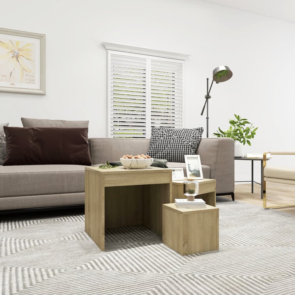 Tavolini Impilabili 3 Pz Rovere Sonoma In Truciolato