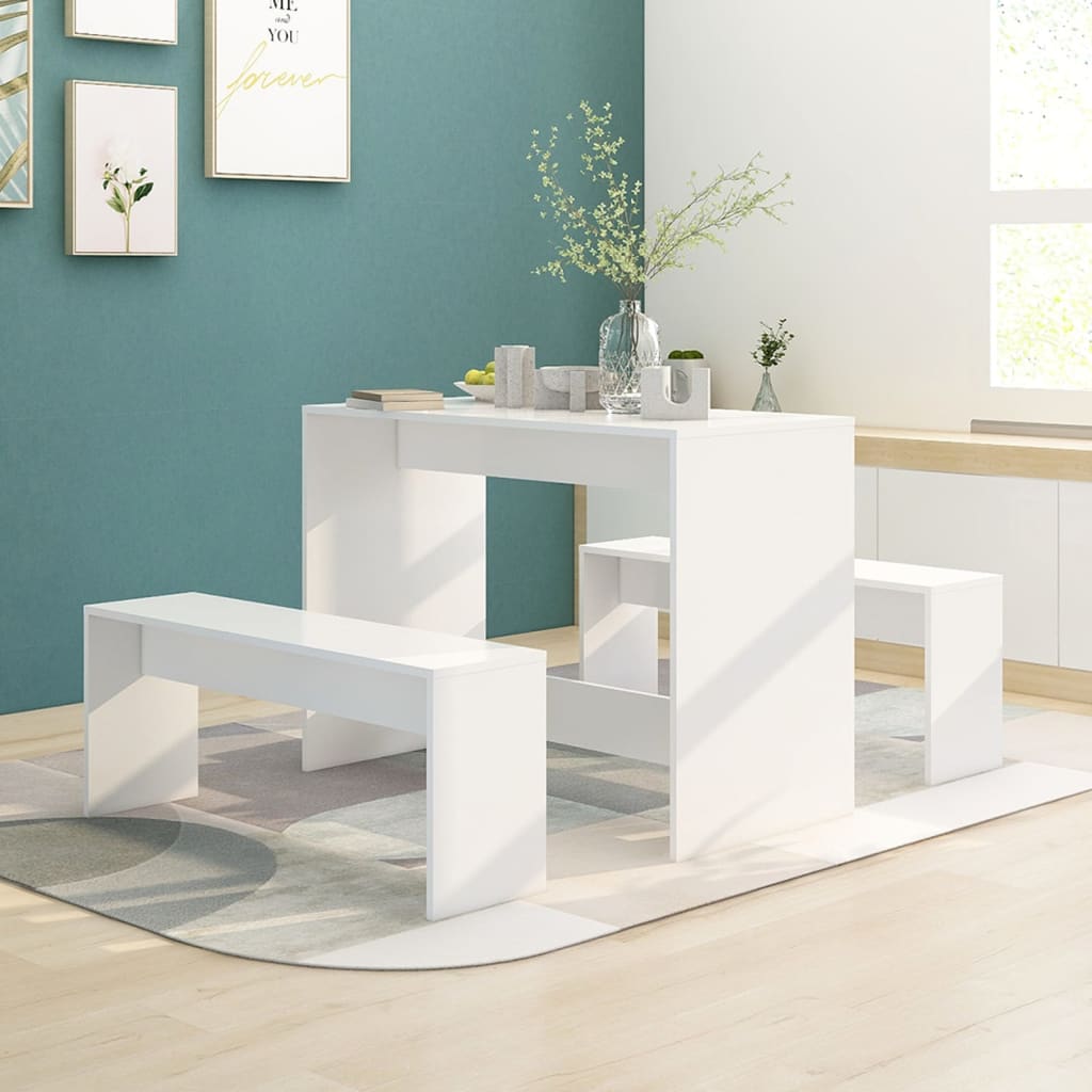Set Da Pranzo 3 Pz Bianco In Legno Multistrato