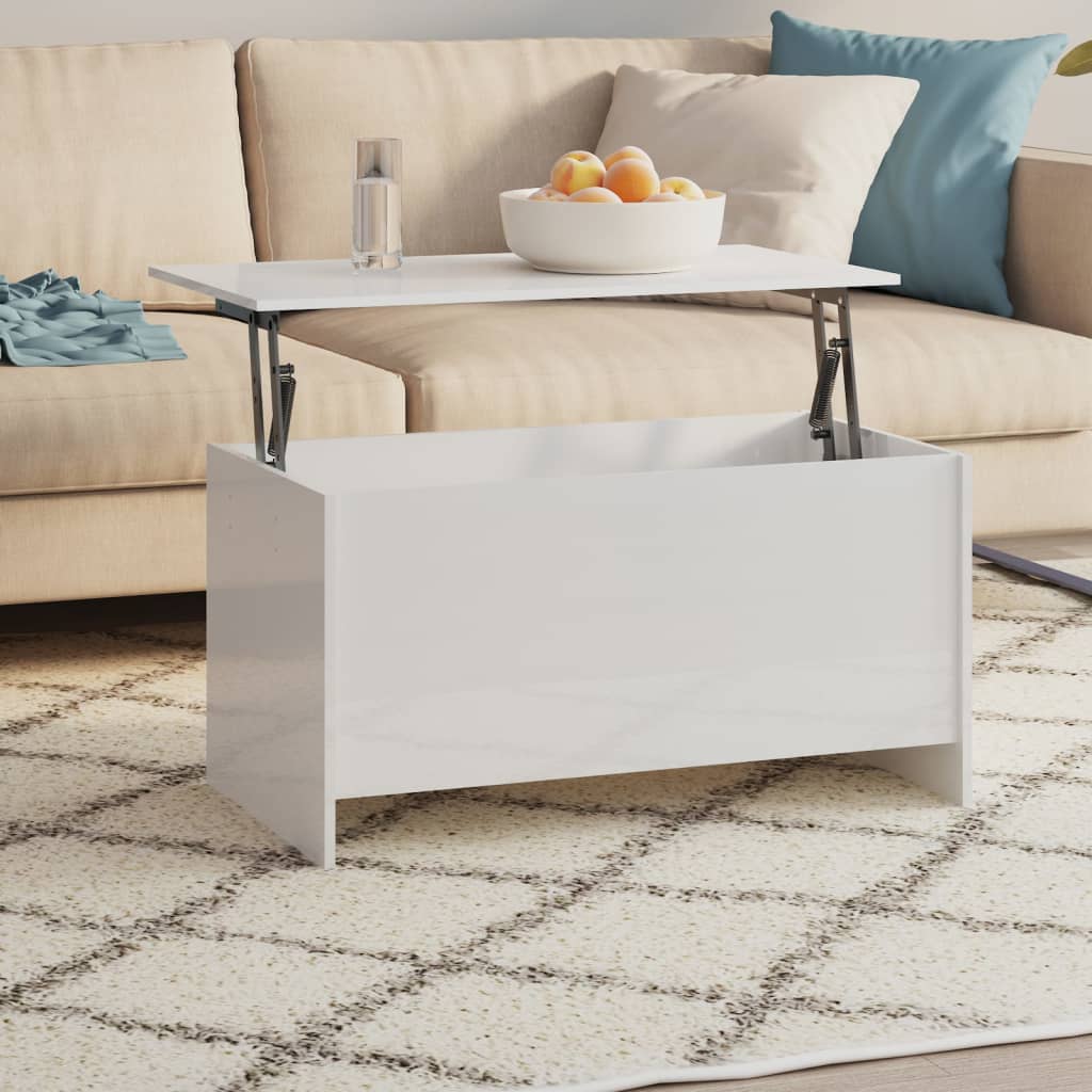 Tavolino Bianco Lucido 102x55,5x52,5 Cm In Legno Multistrato