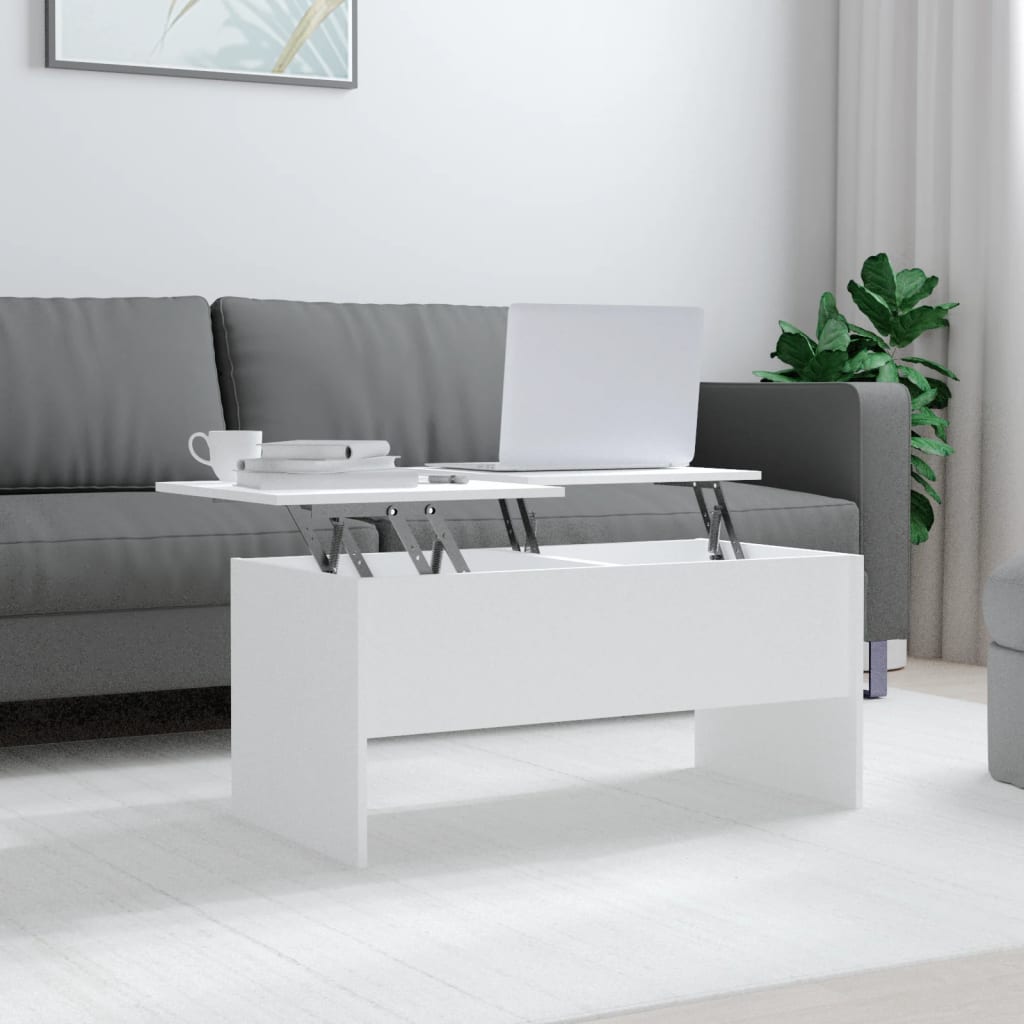 Tavolino Da Salotto Bianco 102x50,5x46,5cm In Legno Multistrato