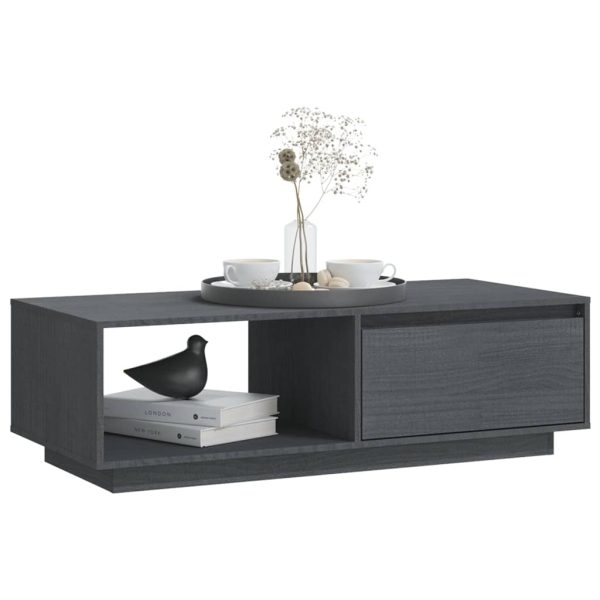 Tavolino Da Salotto Grigio 110x50x33,5cm Legno Massello Di Pino - Image 4