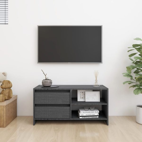 Mobile Porta Tv Grigio 80x31x39 Cm In Legno Massello Di Pino - Image 3