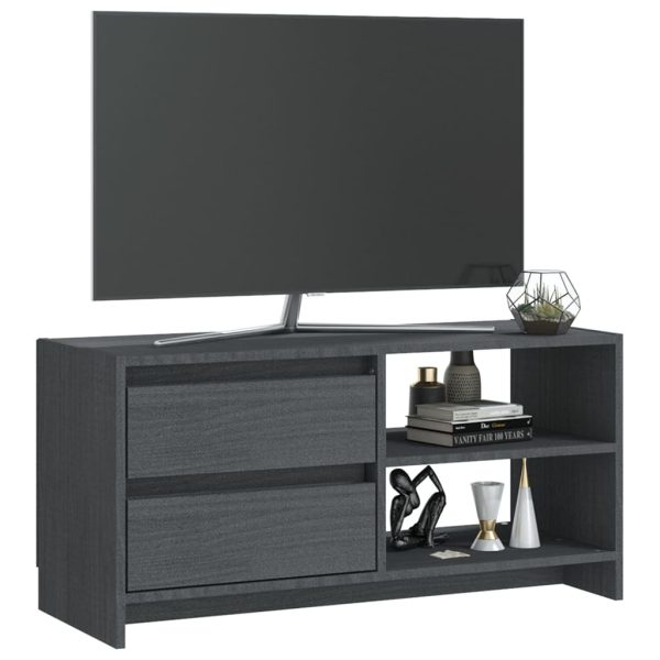 Mobile Porta Tv Grigio 80x31x39 Cm In Legno Massello Di Pino - Image 4