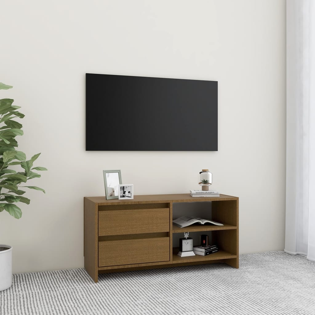 Mobile Porta Tv Marrone Ambra 80x31x39 Cm In Legno Di Pino