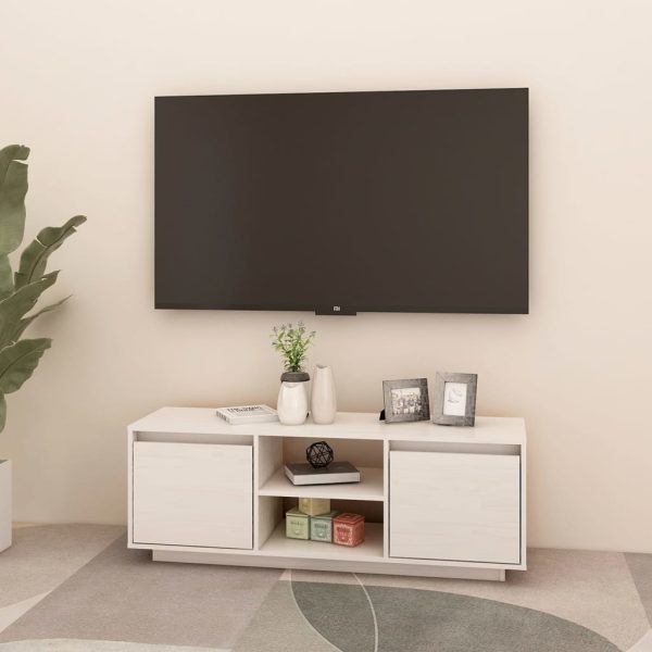 Mobile Porta Tv Bianco 110x30x40 Cm In Legno Massello Di Pino - Image 3