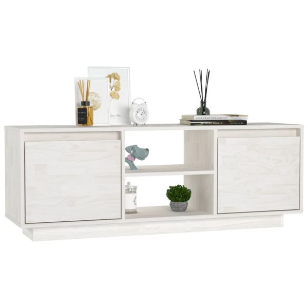 Mobile Porta Tv Bianco 110x30x40 Cm In Legno Massello Di Pino - Image 4