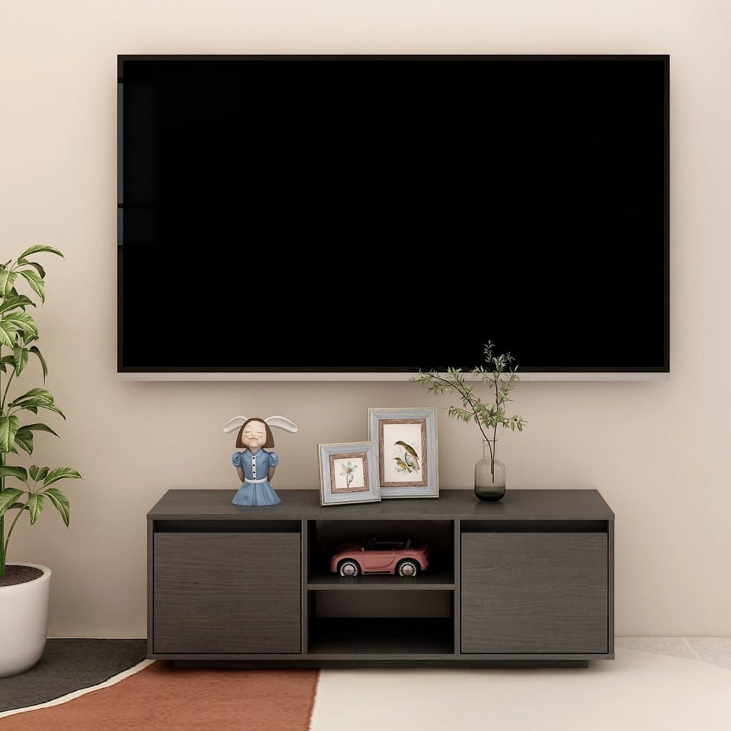 Mobile Porta Tv Grigio 110x30x40 Cm In Legno Massello Di Pino