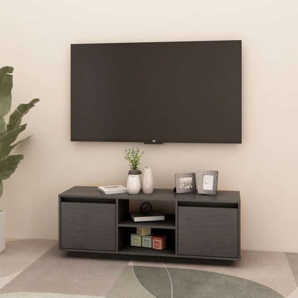 Mobile Porta Tv Grigio 110x30x40 Cm In Legno Massello Di Pino - Image 3