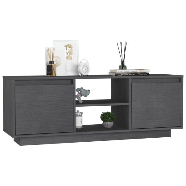 Mobile Porta Tv Grigio 110x30x40 Cm In Legno Massello Di Pino - Image 4