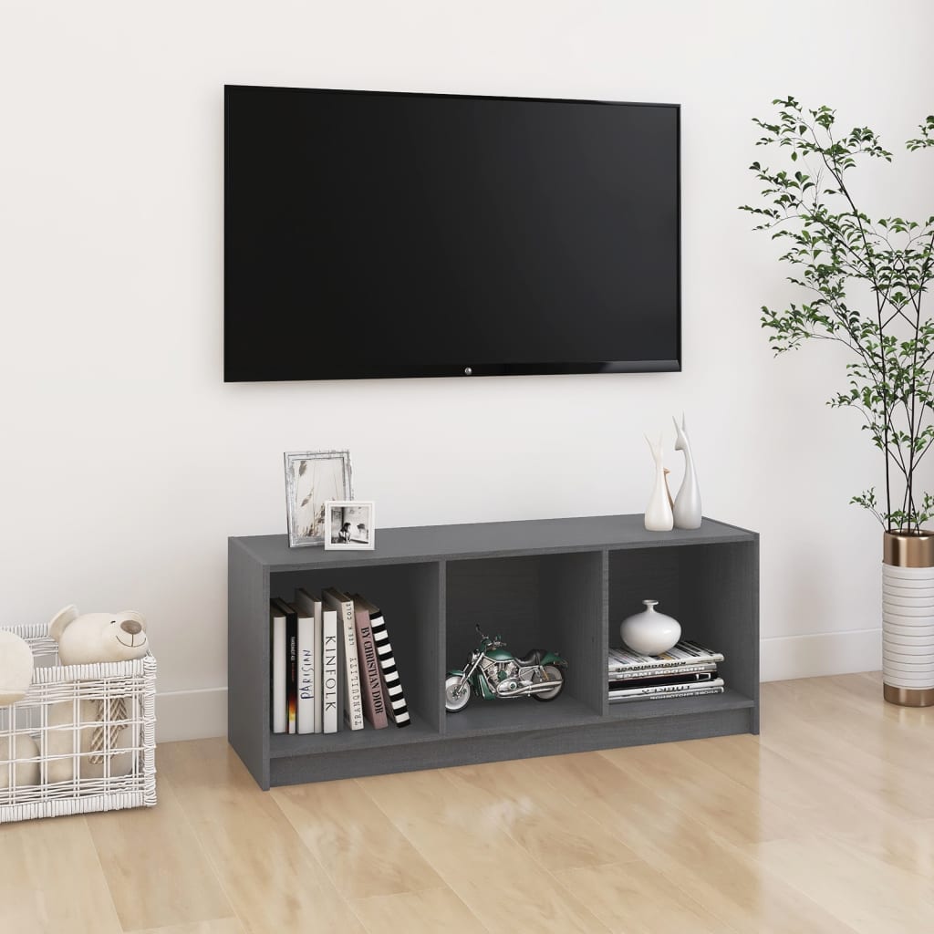 Mobile Porta Tv Grigio 104x33x41 Cm In Legno Massello Di Pino
