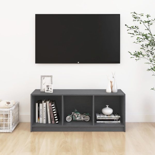 Mobile Porta Tv Grigio 104x33x41 Cm In Legno Massello Di Pino - Image 3