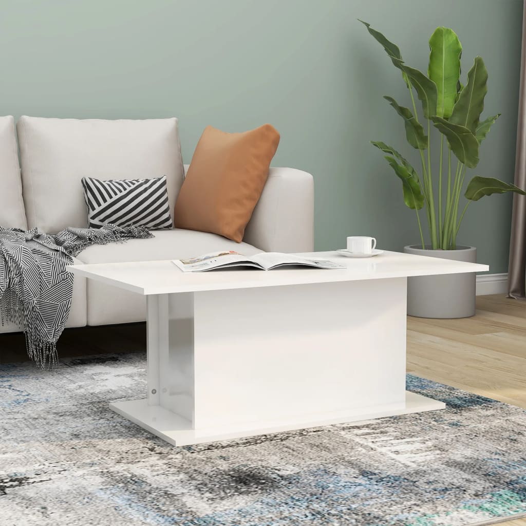 Tavolino Da Salotto Bianco Lucido 102x55,5x40 Cm In Truciolato