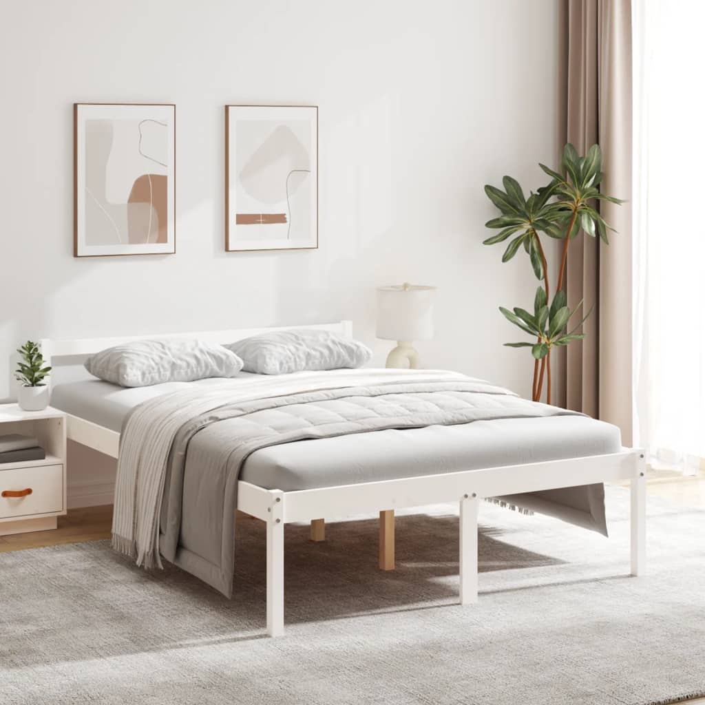 Letto Per Anziani Bianco 140x200 Cm In Legno Massello Di Pino