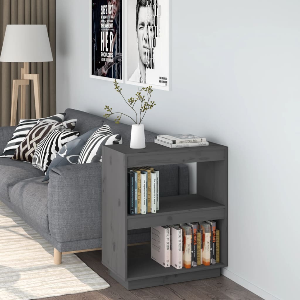 Libreria Grigia 60x35x71 Cm In Legno Massello Di Pino