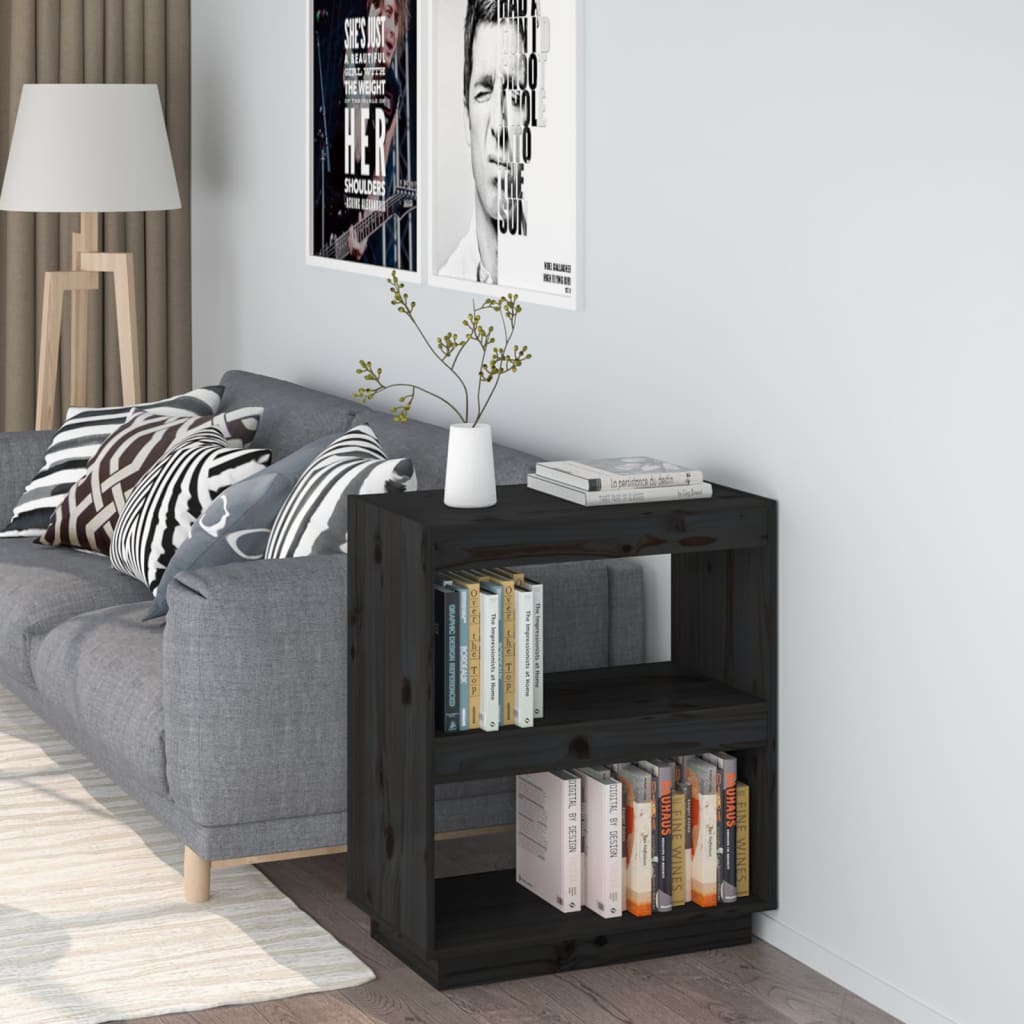 Libreria Nera 60x35x71 Cm In Legno Massello Di Pino