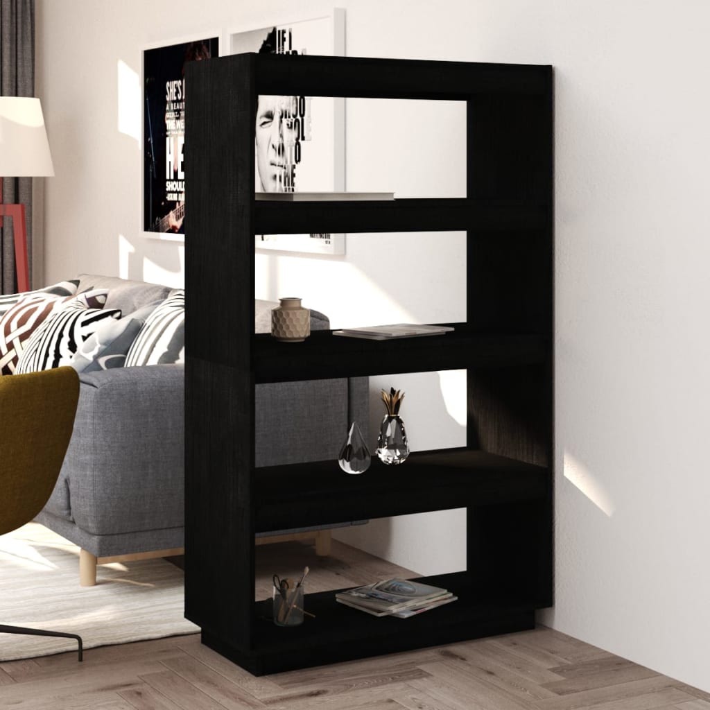 Libreria/divisorio Nero 80x35x135 Cm In Legno Massello Di Pino