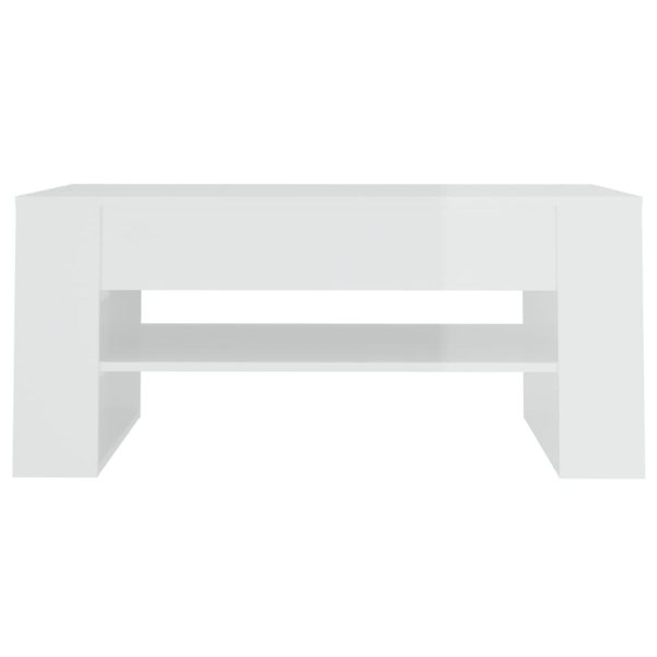 Tavolino Salotto Bianco Lucido 102x55x45 Cm Legno Multistrato - Image 3