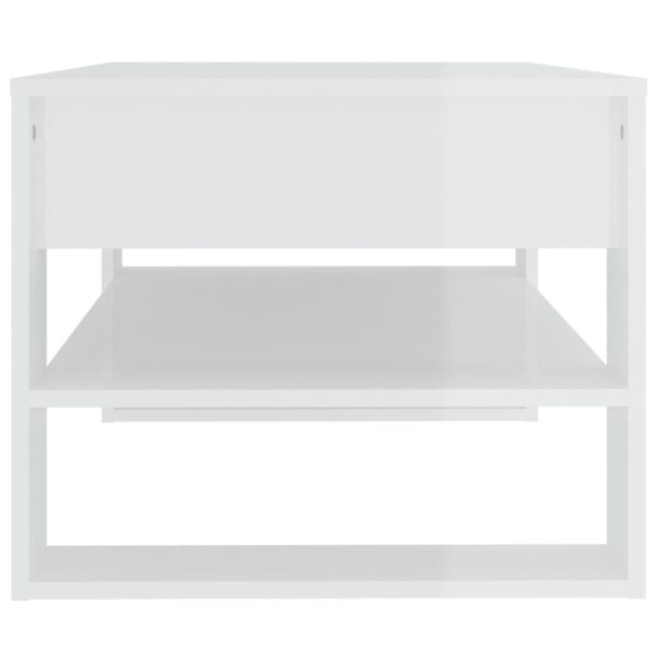 Tavolino Salotto Bianco Lucido 102x55x45 Cm Legno Multistrato - Image 4