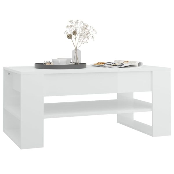 Tavolino Salotto Bianco Lucido 102x55x45 Cm Legno Multistrato - Image 6